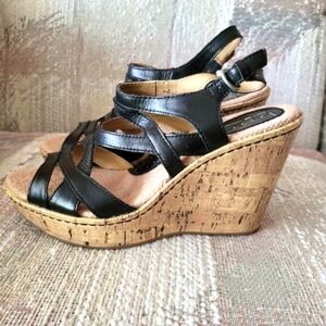 B.O.C Born Concept Brygida Black Cork Wedge Platform Slingback Sandals Size 8